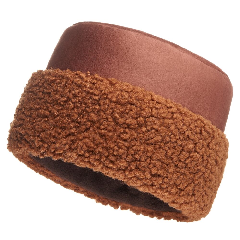 9306 Sherpa Trim Hat - Winter Hats - Suede Hat with Sherpa Fleece L, Brown